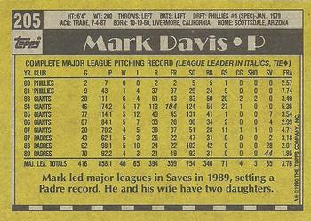 1990 Topps #205 Mark Davis Back