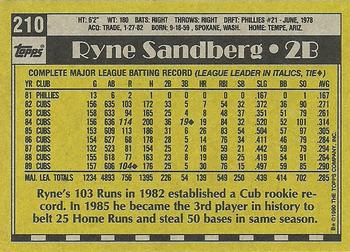1990 Topps #210 Ryne Sandberg Back