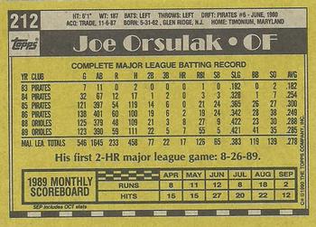 1990 Topps #212 Joe Orsulak Back