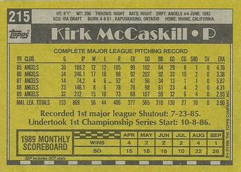 1990 Topps #215 Kirk McCaskill Back