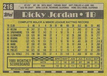1990 Topps #216 Ricky Jordan Back