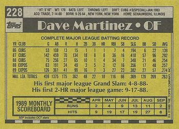 1990 Topps #228 Dave Martinez Back