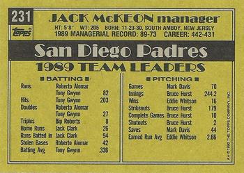 1990 Topps #231 Jack McKeon Back