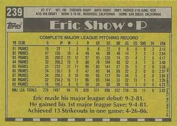 1990 Topps #239 Eric Show Back