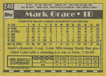 1990 Topps #240 Mark Grace Back