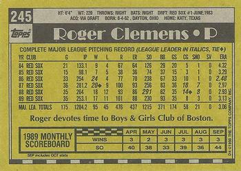 1990 Topps #245 Roger Clemens Back