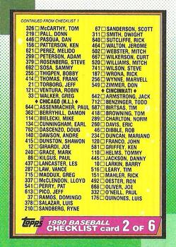 1990 Topps #262 Checklist 2 of 6 Front