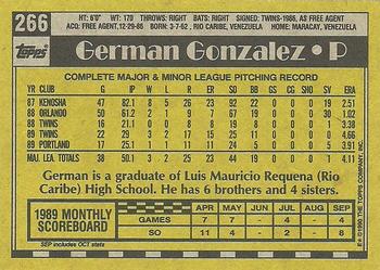 1990 Topps #266 German Gonzalez Back