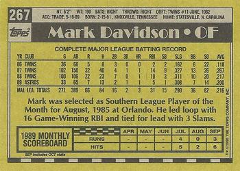 1990 Topps #267 Mark Davidson Back