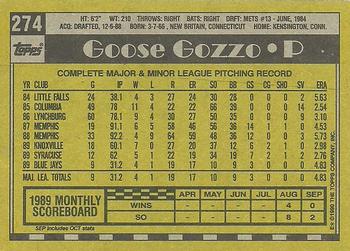 1990 Topps #274 Goose Gozzo Back