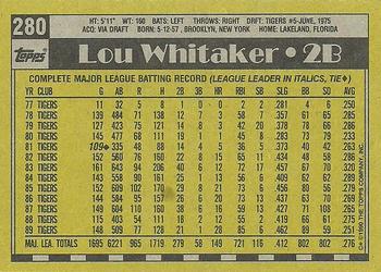 1990 Topps #280 Lou Whitaker Back