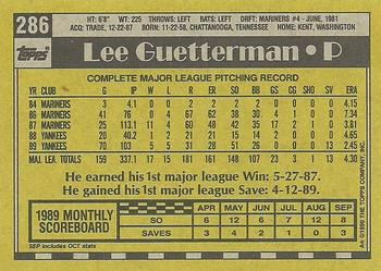 1990 Topps #286 Lee Guetterman Back