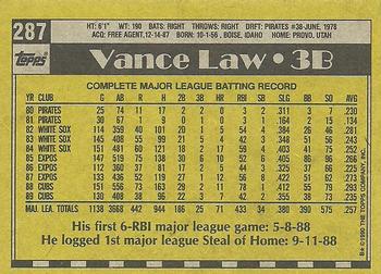 1990 Topps #287 Vance Law Back