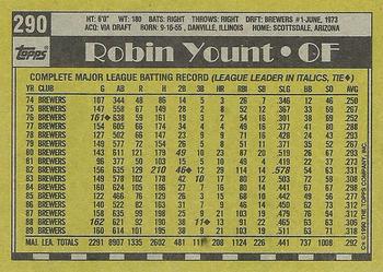 1990 Topps #290 Robin Yount Back