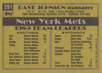 1990 Topps #291 Dave Johnson Back