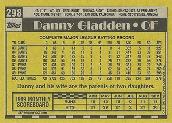 1990 Topps #298 Danny Gladden Back
