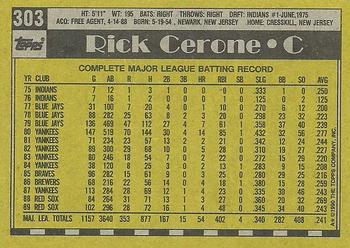 1990 Topps #303 Rick Cerone Back
