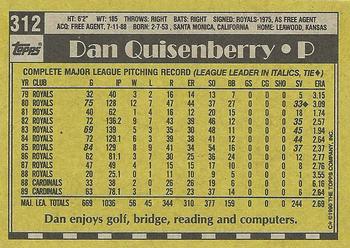 1990 Topps #312 Dan Quisenberry Back
