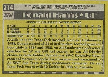 1990 Topps #314 Donald Harris Back