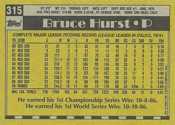 1990 Topps #315 Bruce Hurst Back