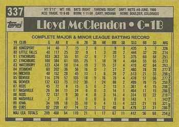 1990 Topps #337 Lloyd McClendon Back