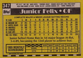 1990 Topps #347 Junior Felix Back