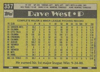 1990 Topps #357 Dave West Back