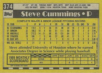 1990 Topps #374 Steve Cummings Back