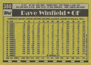 1990 Topps #380 Dave Winfield Back