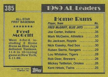 1990 Topps #385 Fred McGriff Back