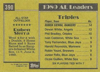 1990 Topps #390 Ruben Sierra Back