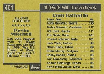 1990 Topps #401 Kevin Mitchell Back