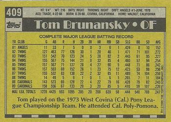 1990 Topps #409 Tom Brunansky Back
