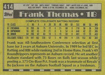 1990 Topps #414 Frank Thomas Back
