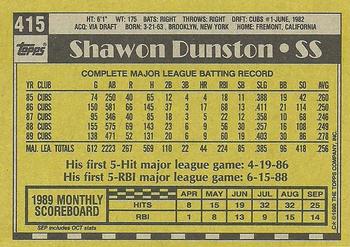 1990 Topps #415 Shawon Dunston Back