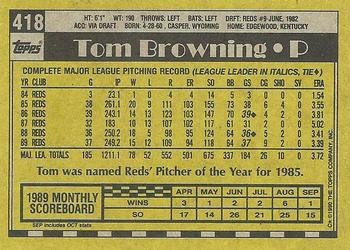1990 Topps #418 Tom Browning Back