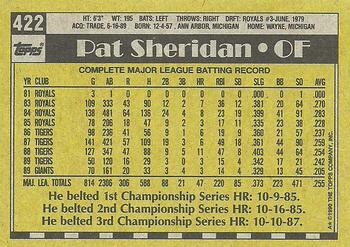 1990 Topps #422 Pat Sheridan Back