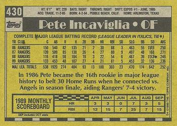 1990 Topps #430 Pete Incaviglia Back