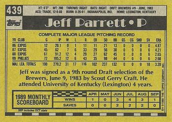 1990 Topps #439 Jeff Parrett Back