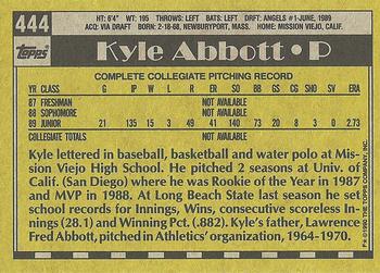 1990 Topps #444 Kyle Abbott Back