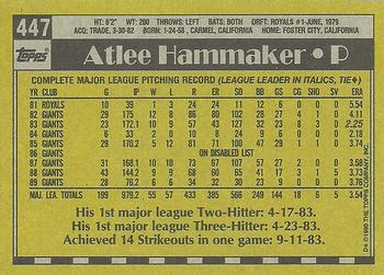 1990 Topps #447 Atlee Hammaker Back