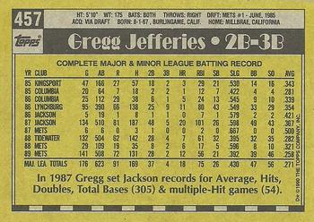 1990 Topps #457 Gregg Jefferies Back
