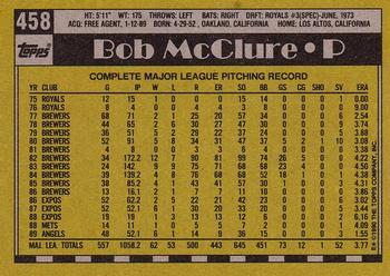 1990 Topps #458 Bob McClure Back