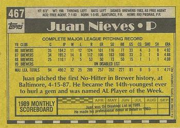 1990 Topps #467 Juan Nieves Back