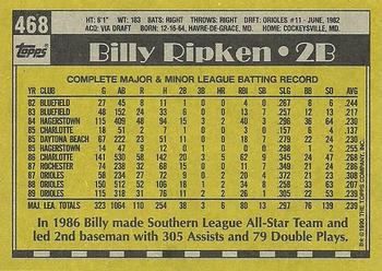 1990 Topps #468 Billy Ripken Back
