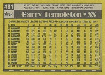 1990 Topps #481 Garry Templeton Back