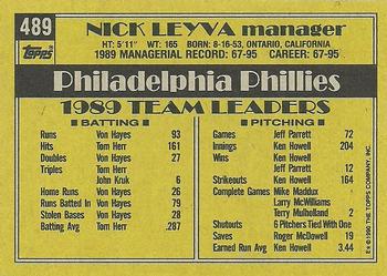 1990 Topps #489 Nick Leyva Back