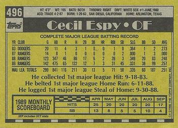 1990 Topps #496 Cecil Espy Back