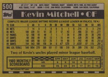 1990 Topps #500 Kevin Mitchell Back