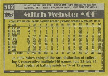 1990 Topps #502 Mitch Webster Back